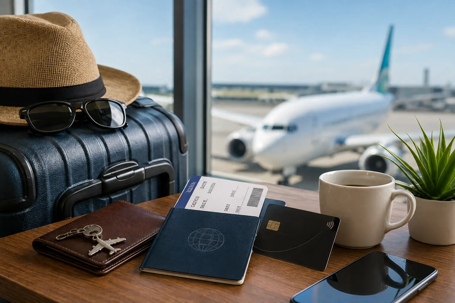 Frontier credit card and travel essentials for a Frontier Airlines flight.